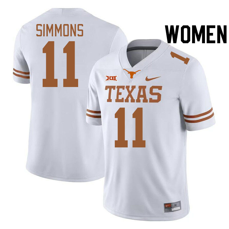 Women #11 Colin Simmons Texas Longhorns College Football Jerseys Stitched-White